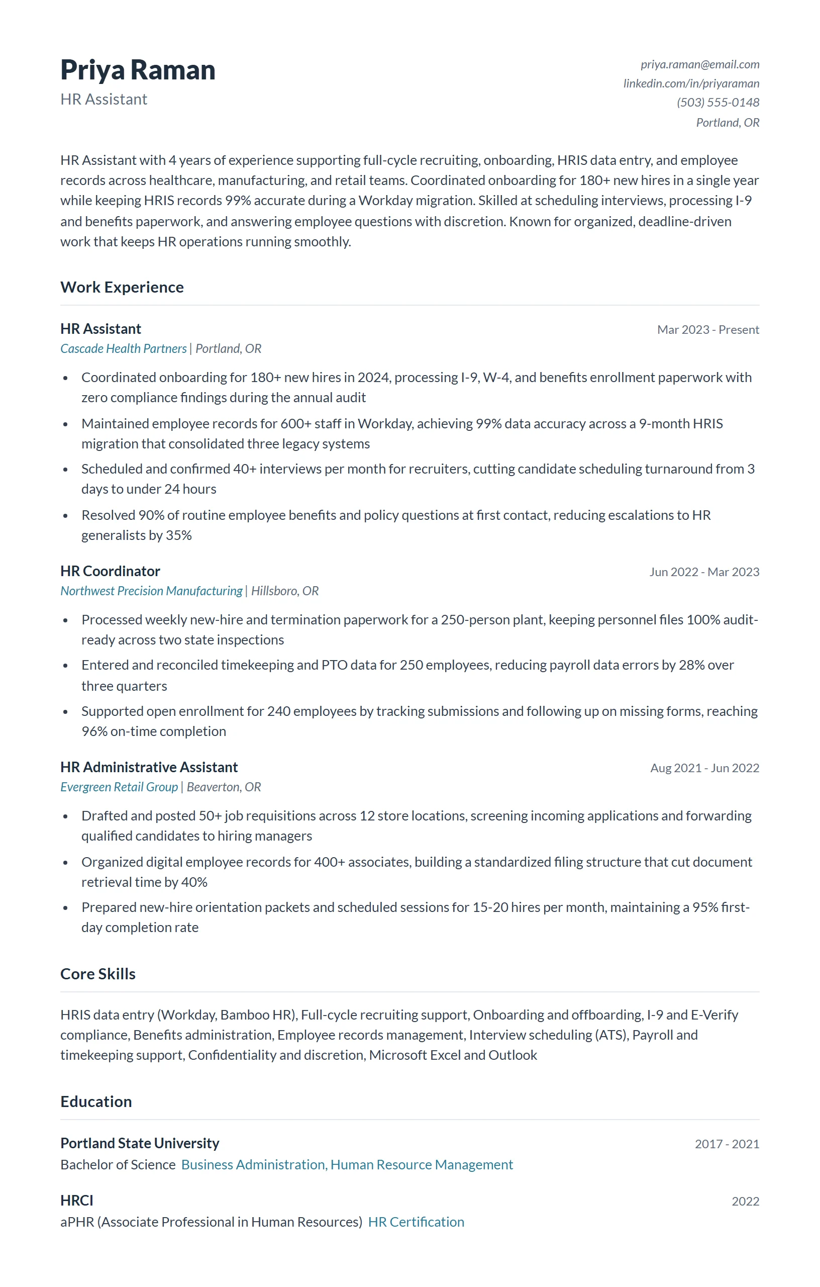 HR Assistant Resume Example