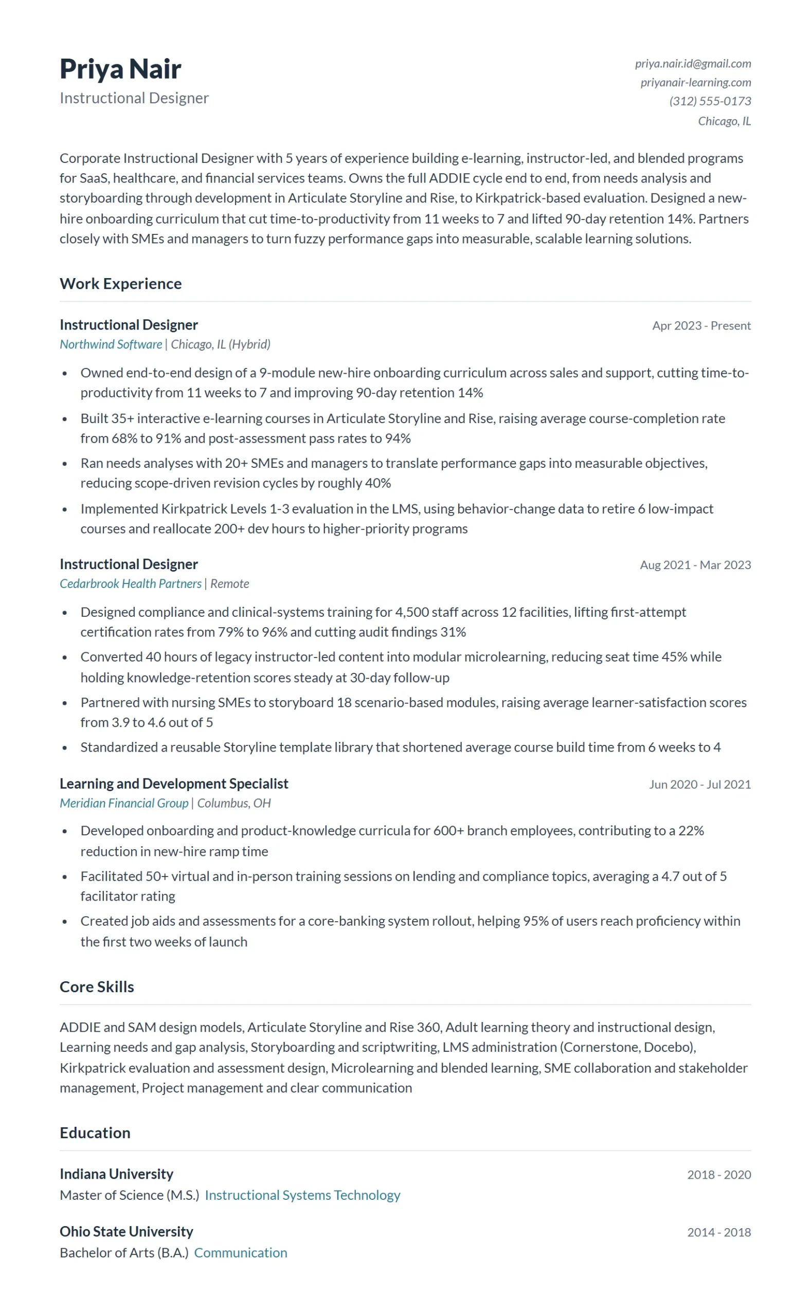 Instructional Designer Resume Example
