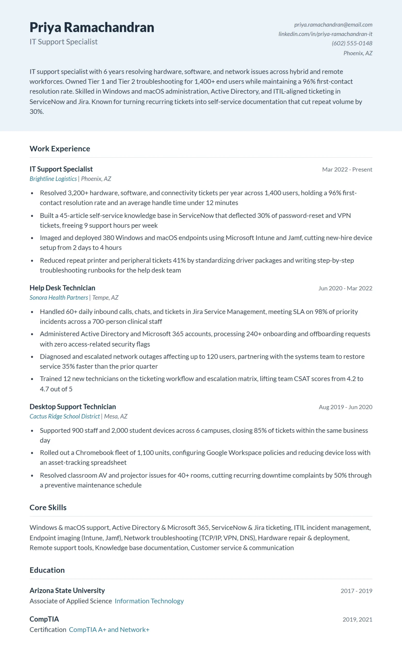 IT Support Resume Example
