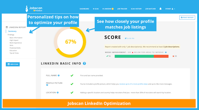 jobscan linkedin optimization preview