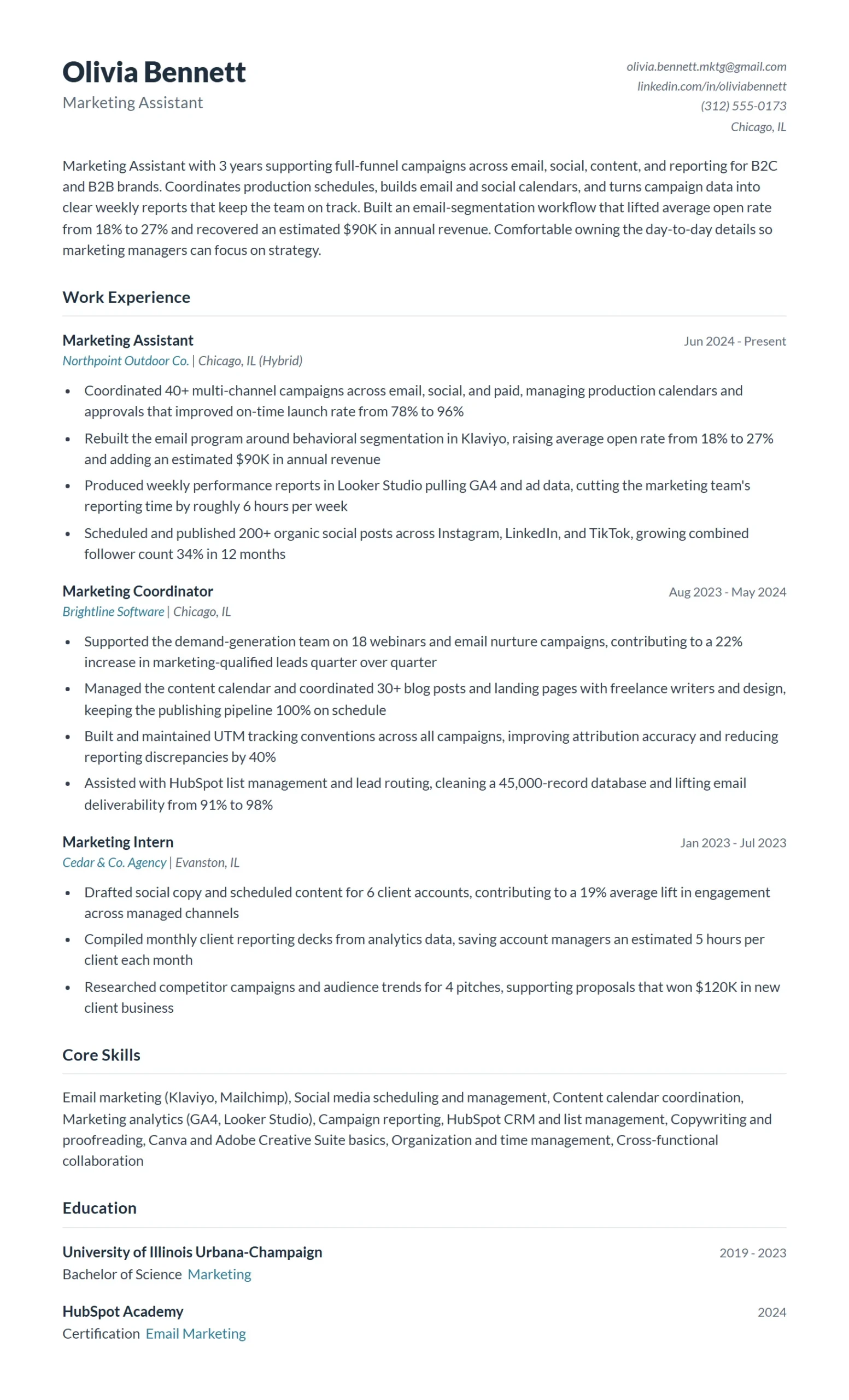 Marketing Assistant Resume Example