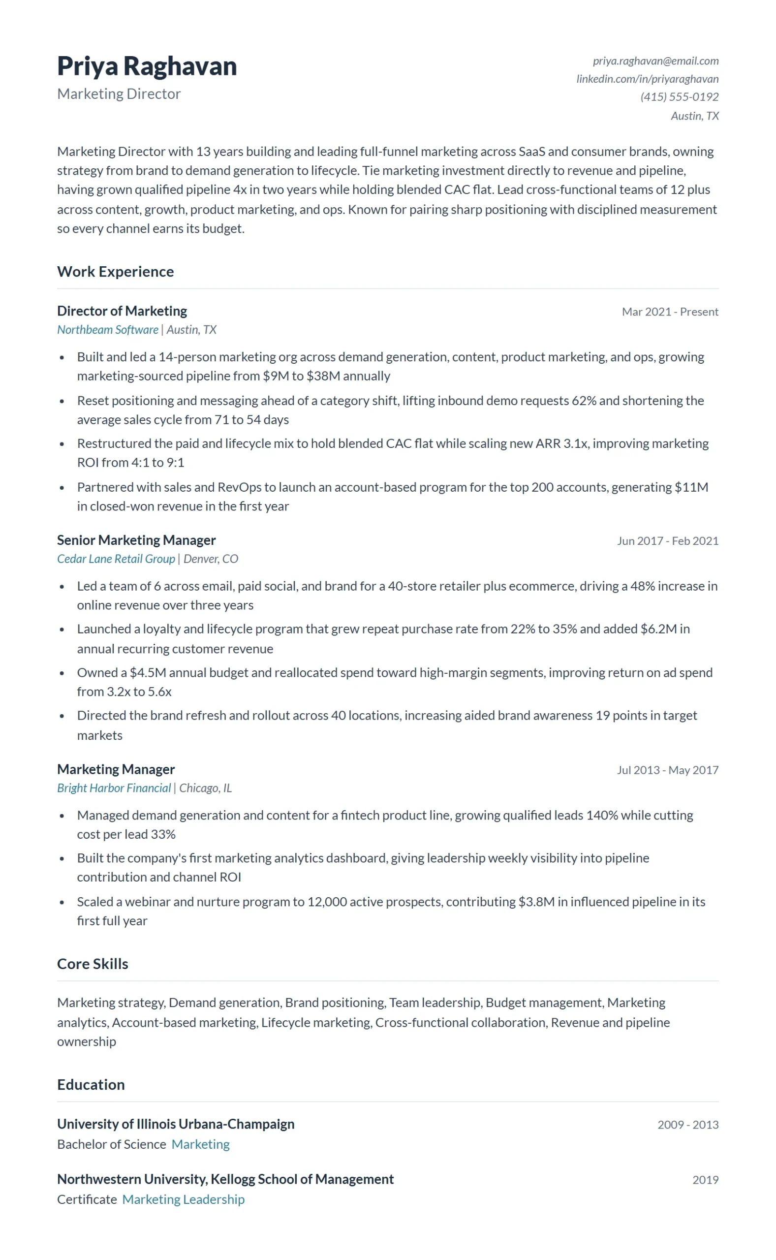Marketing Director Resume Example