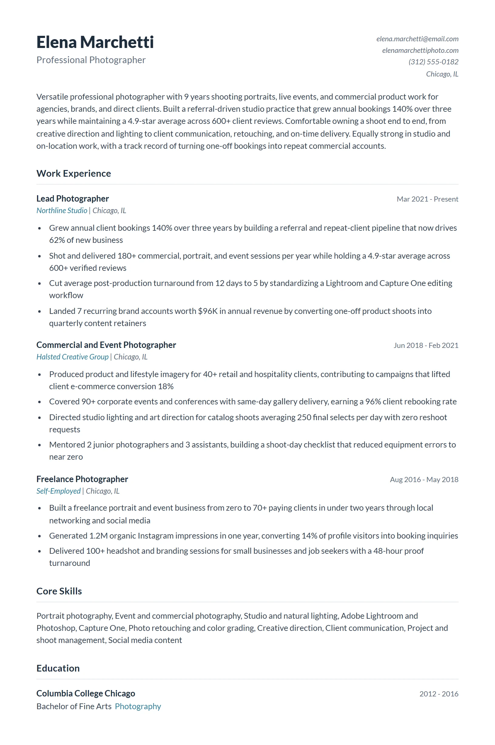 Photographer Resume Example