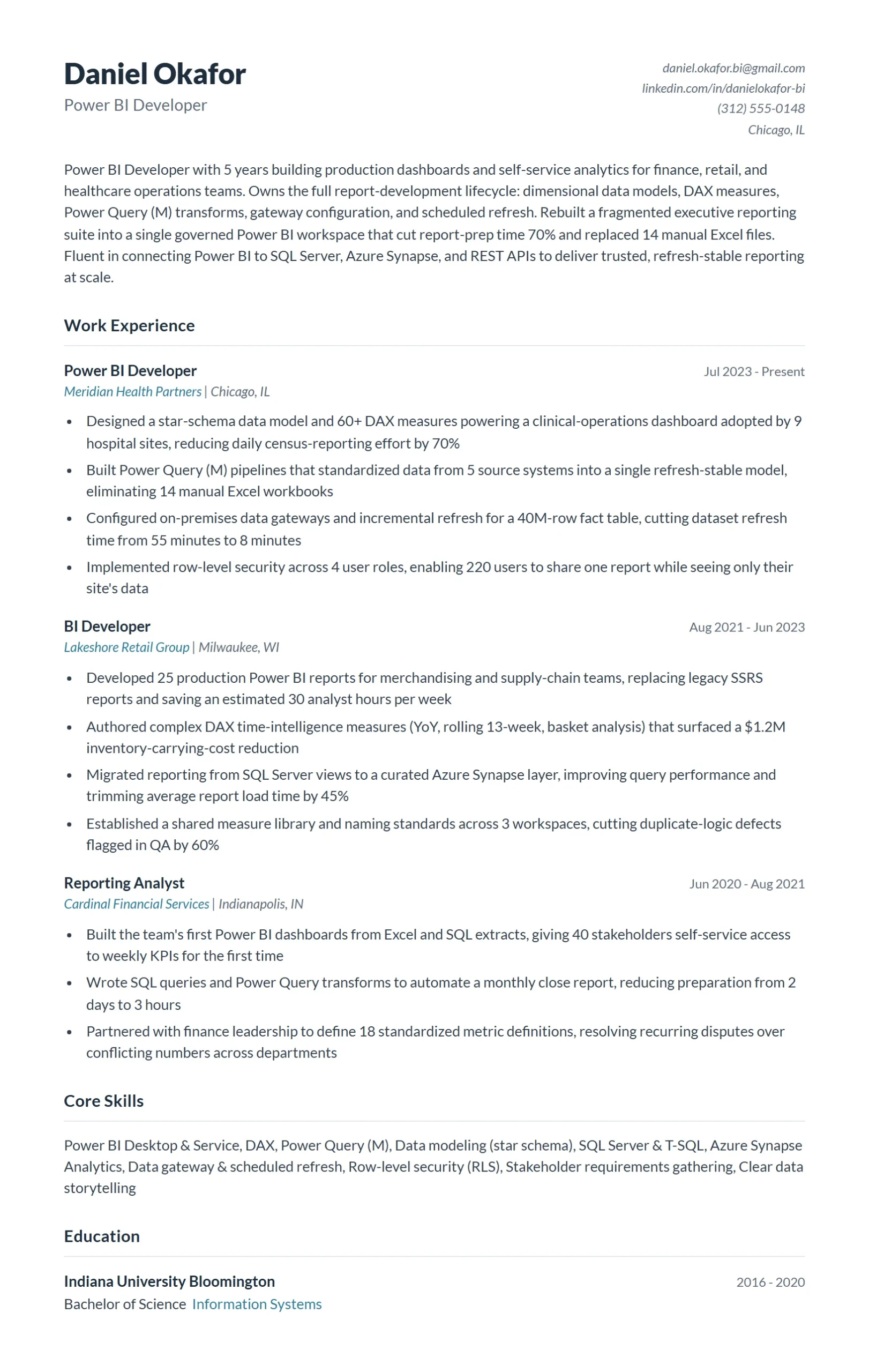 Power BI Developer Resume Example