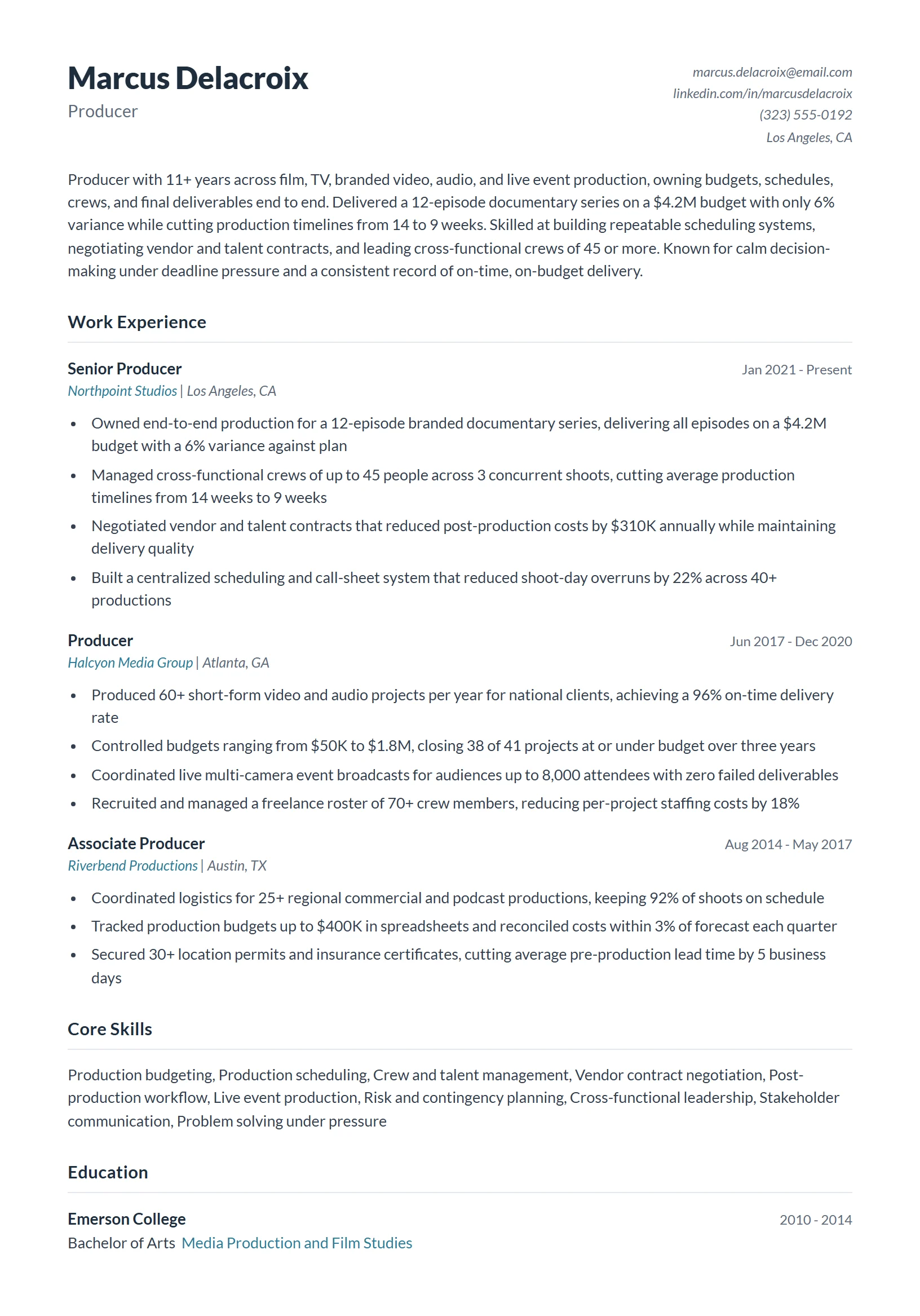 Producer Resume Example