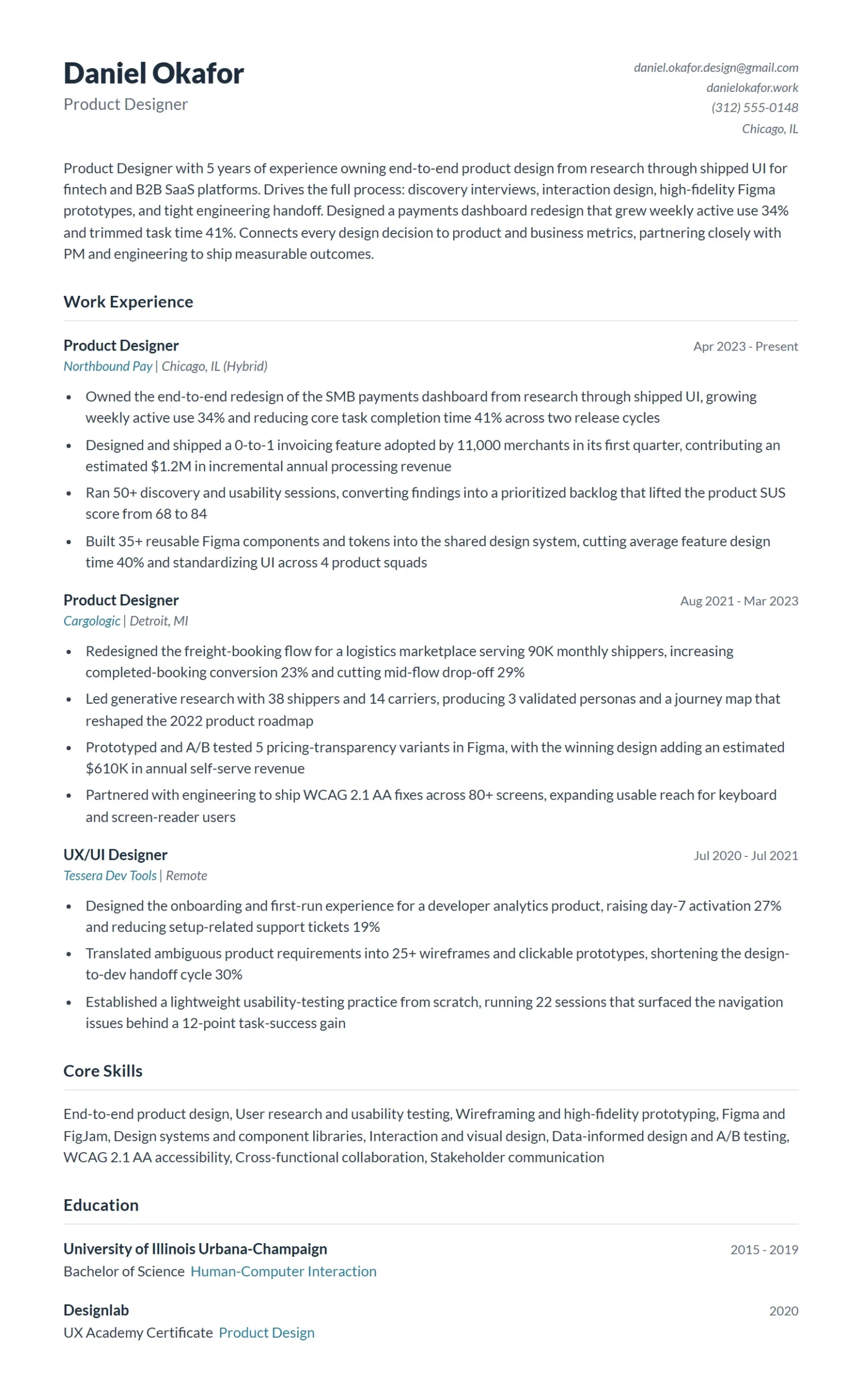 Product Designer Resume Example
