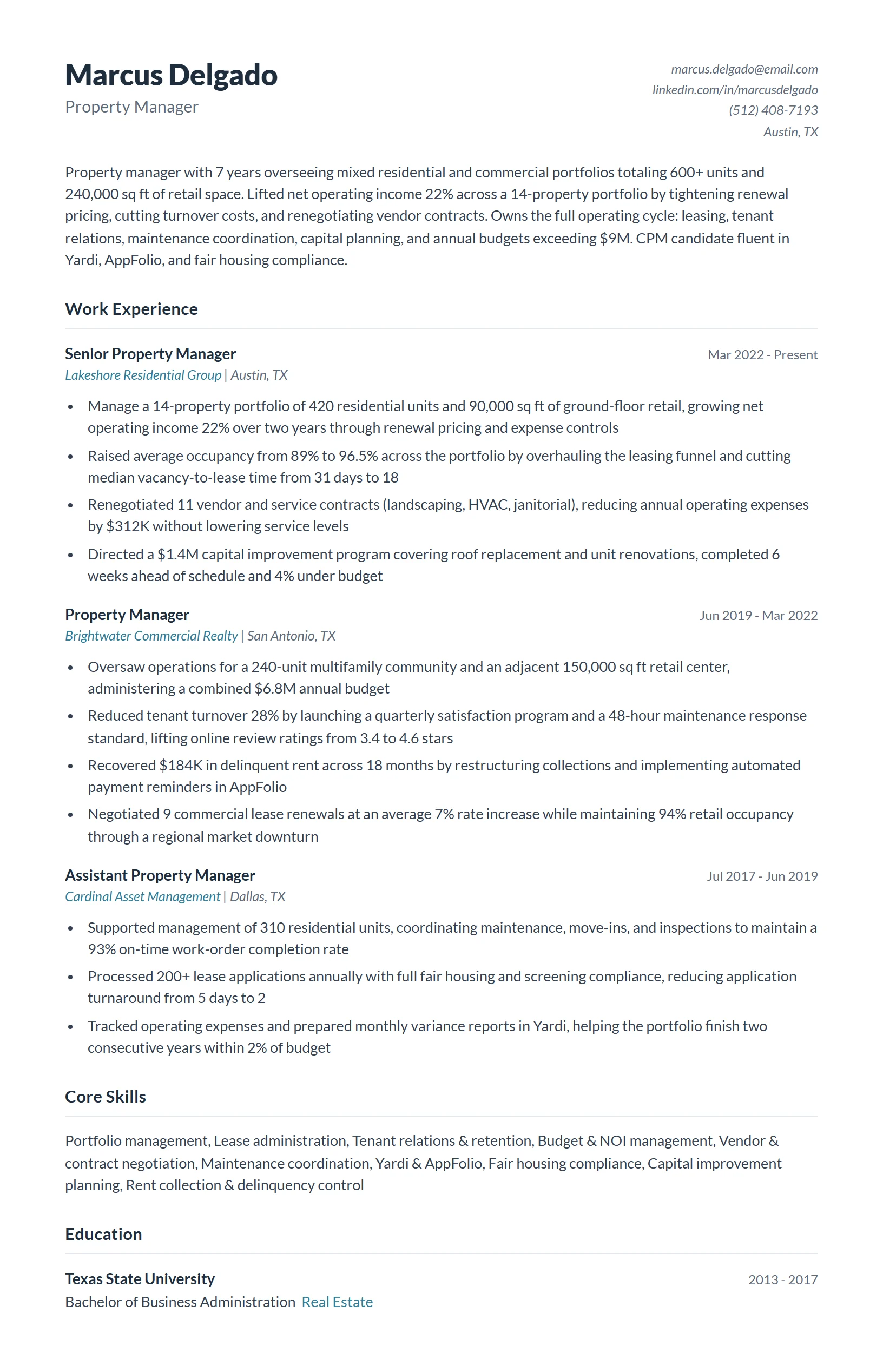 Property Manager Resume Example