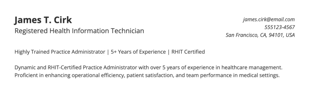 resume summary example