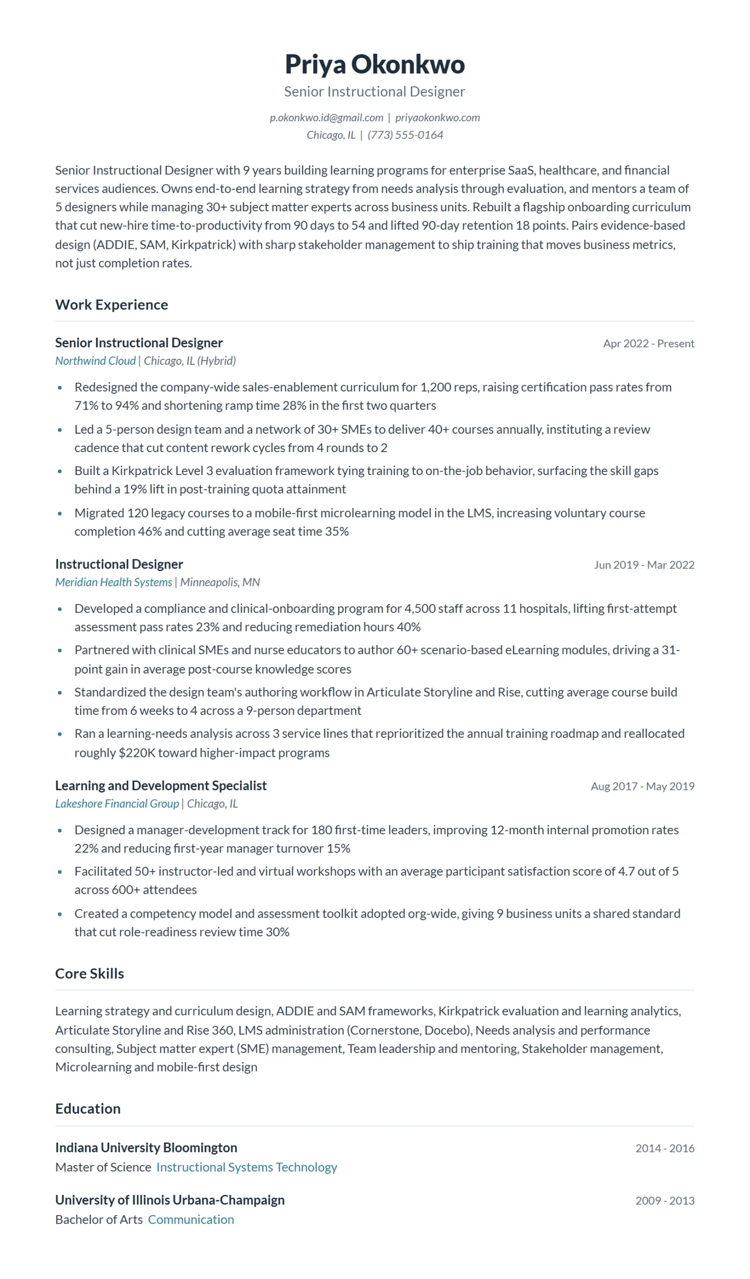 Senior Instructional Designer Resume Example