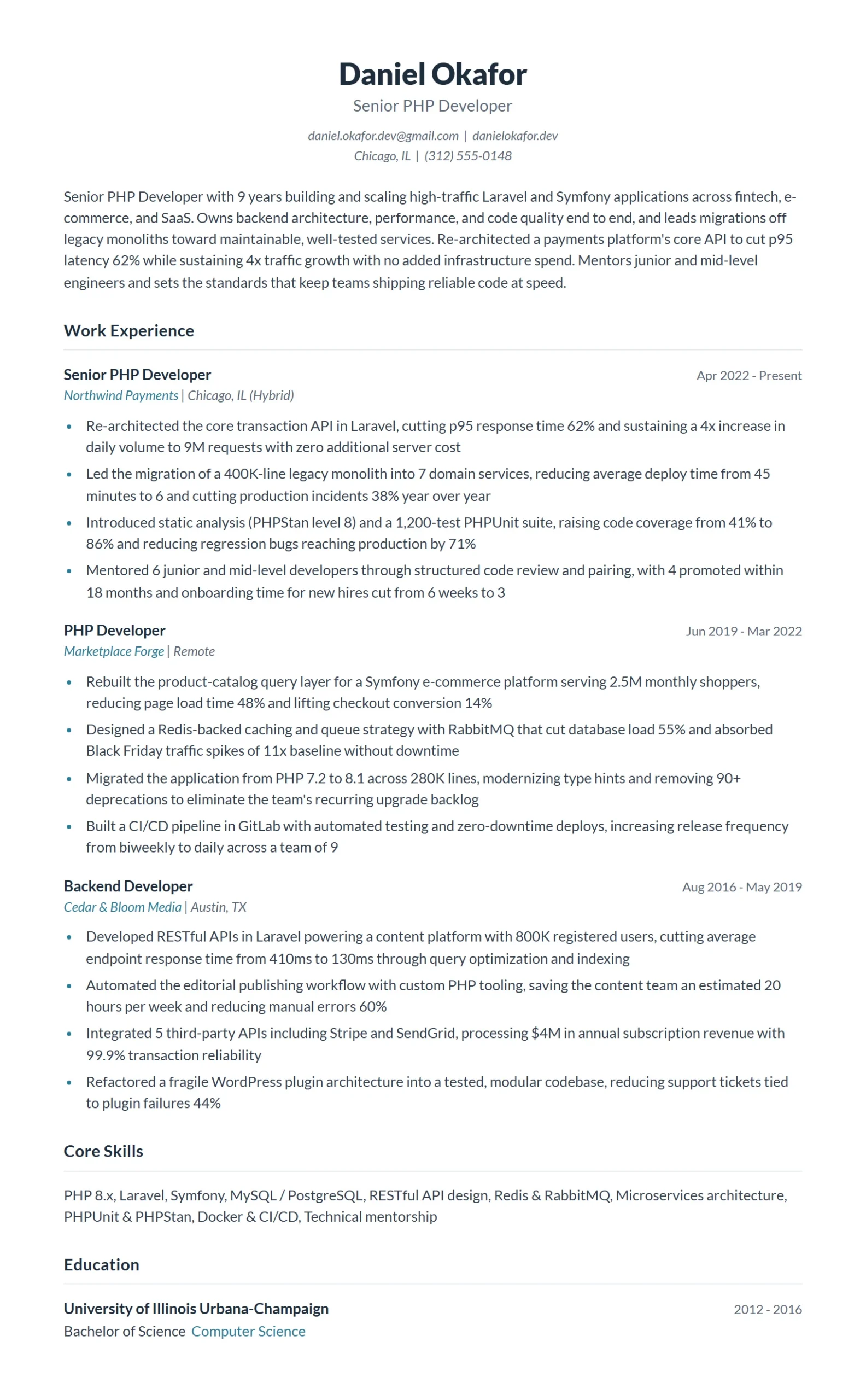 Senior PHP Developer Resume Example