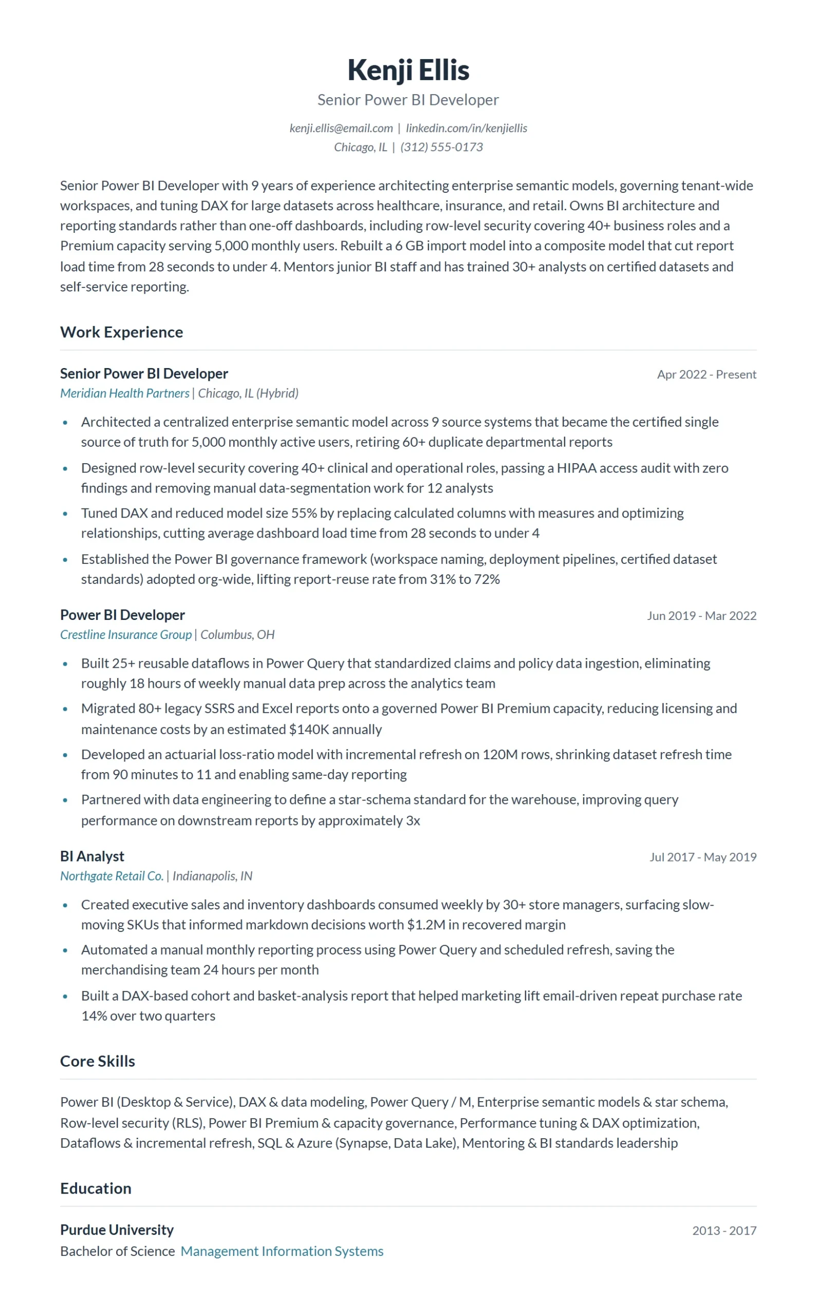 Senior Power BI Developer Resume Example