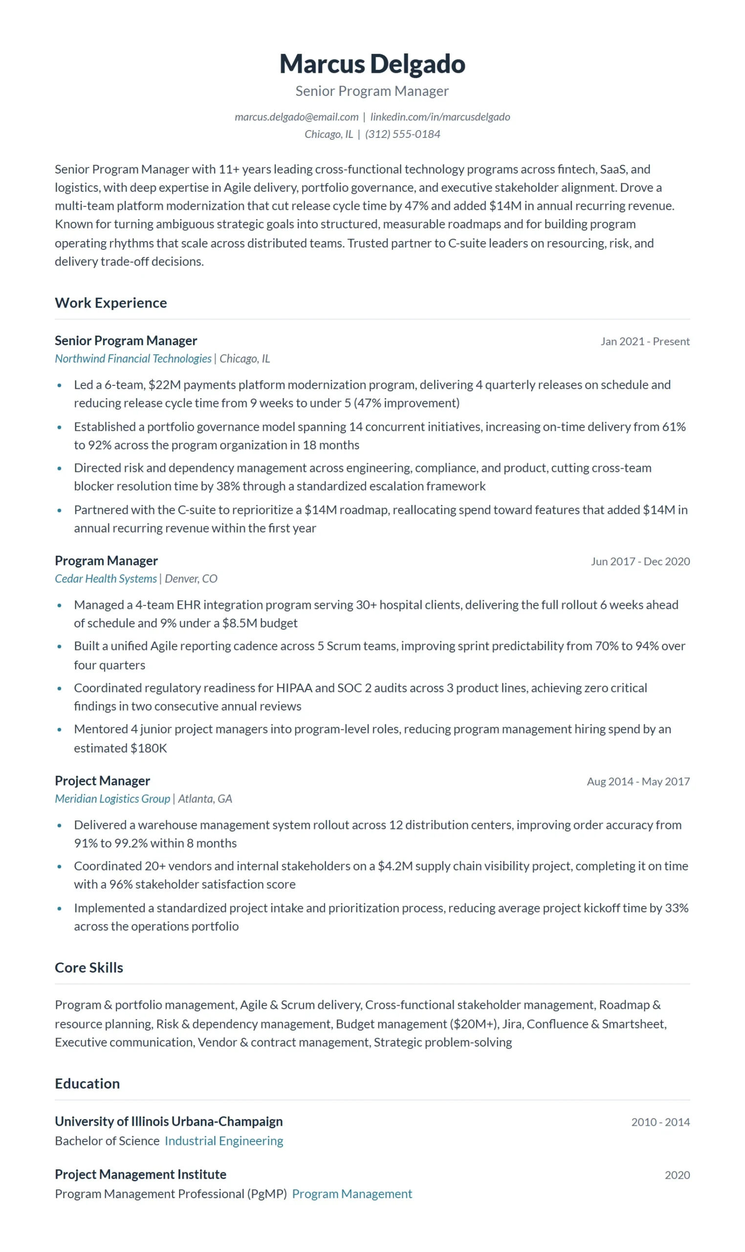 Senior Program Manager Resume Example