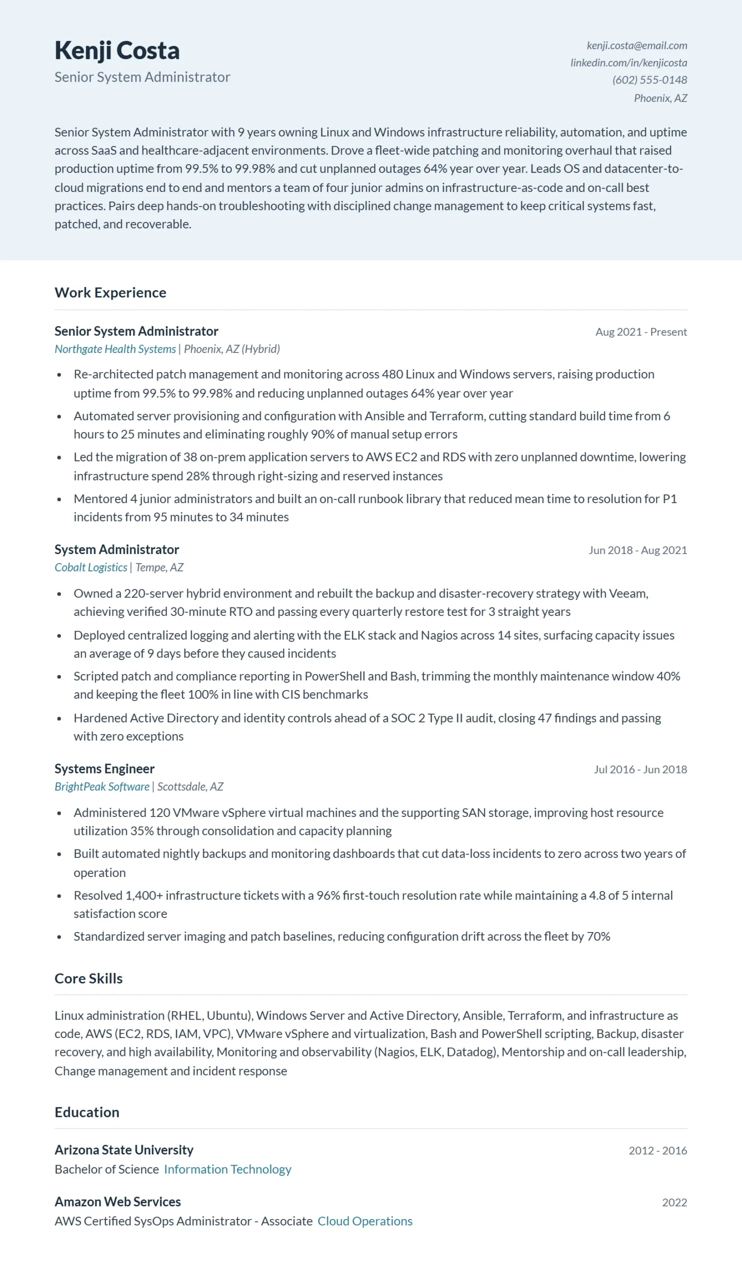 Senior System Administrator Resume Example