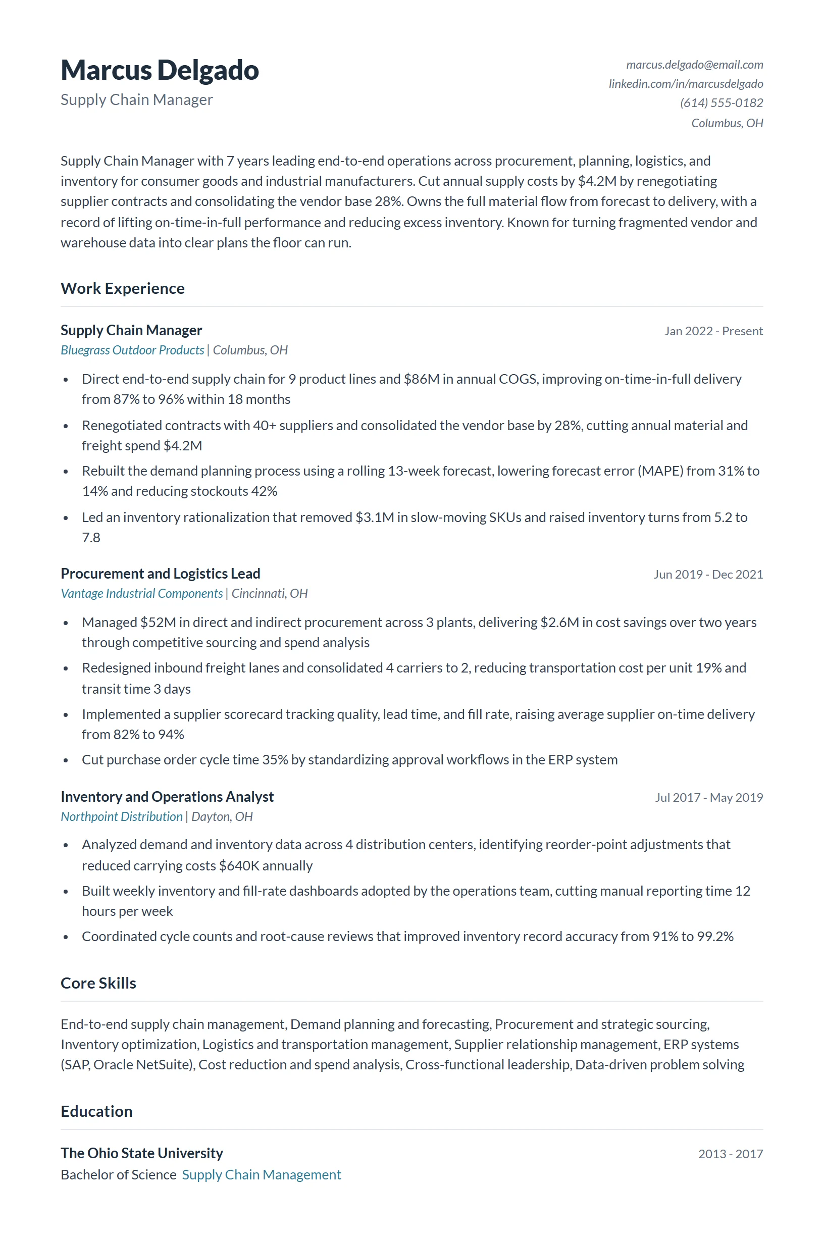 Supply Chain Manager Resume Example