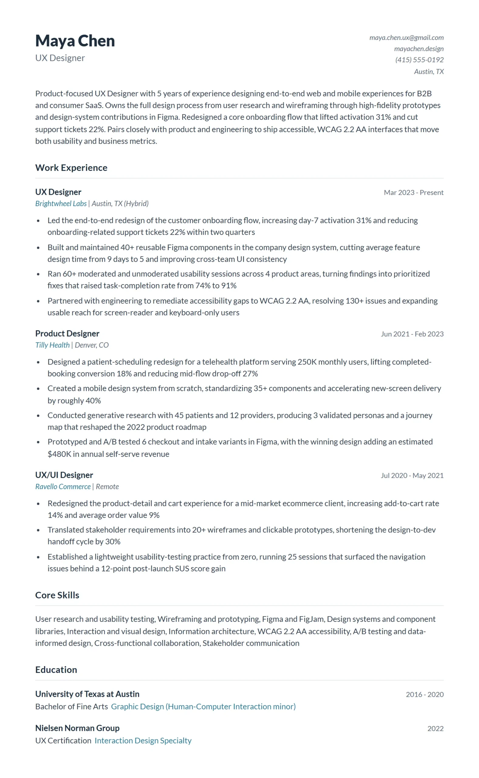 UX Designer Resume Example