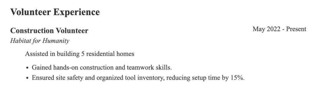 volunteer experience with details