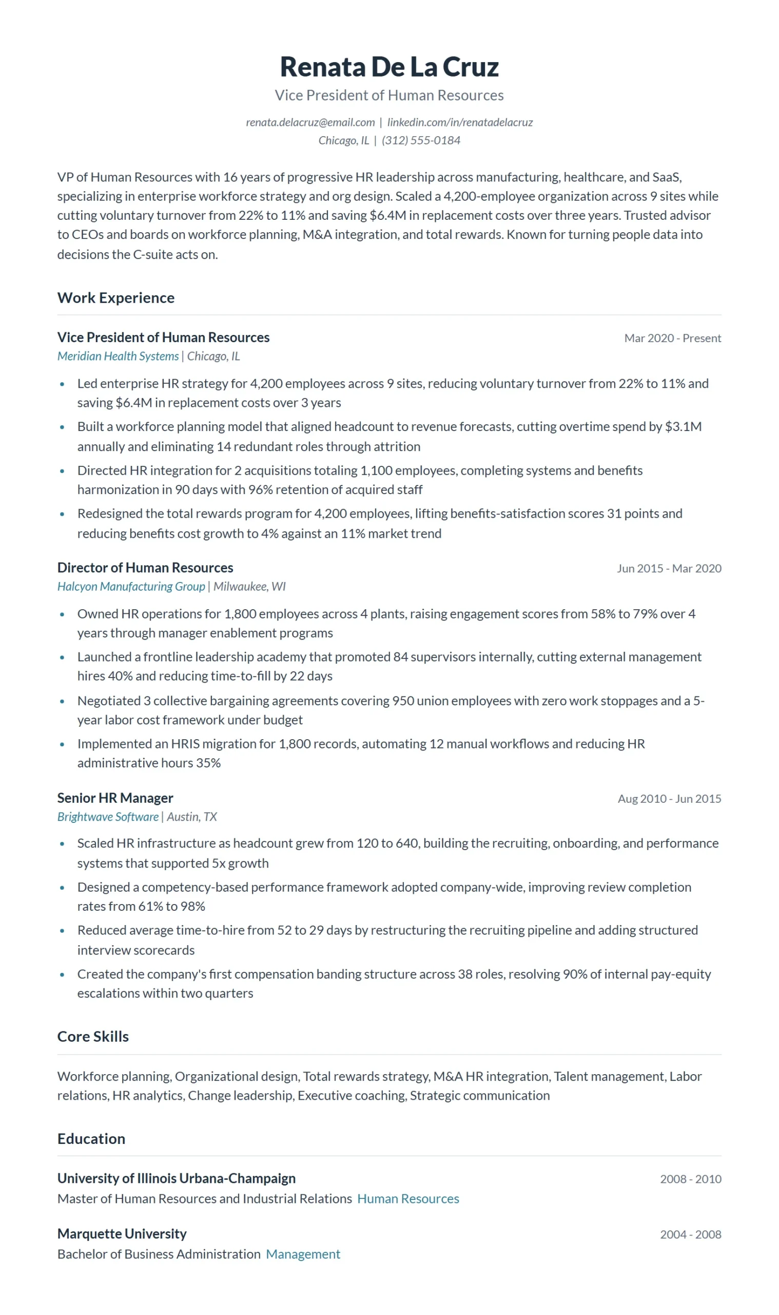 VP of Human Resources Resume Example