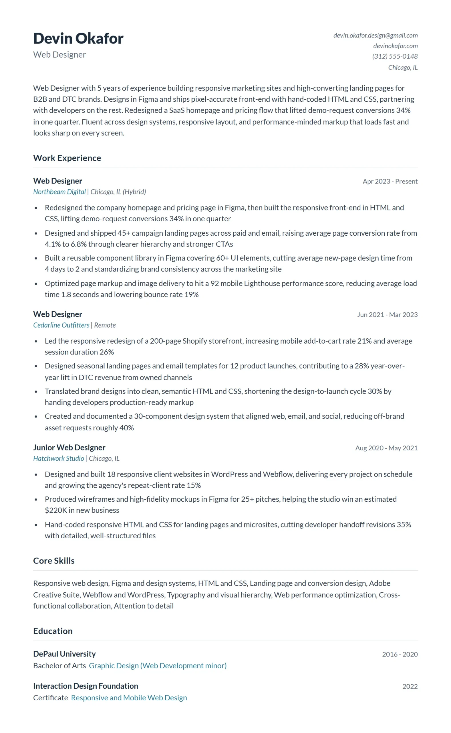 Web Designer Resume Example